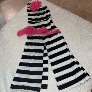 TODDLER, Black and White Striped Jumpsuit with Pink Accents (WORN GENTLY)